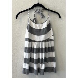 Gap Women's Knit Halter Top Medium Gray White Striped 100% Cotton Y2K Preppy